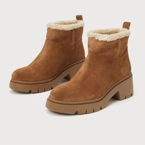 New STEVEN MADDEN Hatcher Bootie Chestnut Suede Faux Fur#1251
